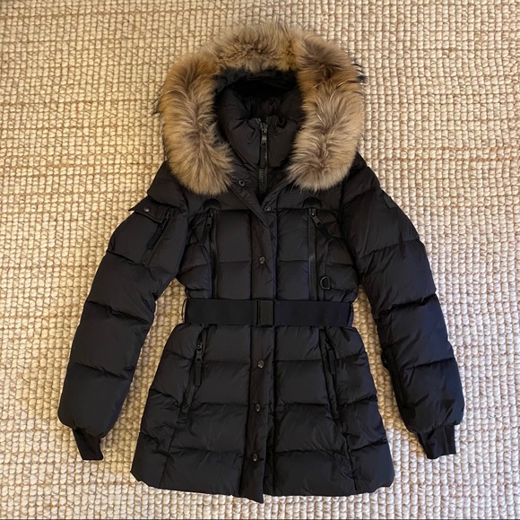 SAM. Black Puffer Jacket with Fur Trim